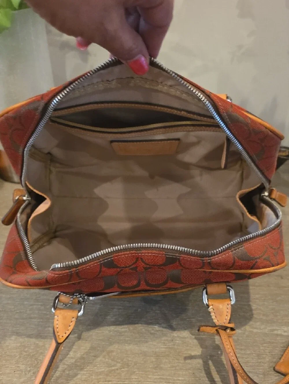 Coach  VINTAGE  2001 Red and Tan Signature Canvas Satchel
